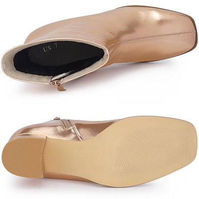 Women's Metallic Boots Square Toe Chunky Heel Gogo Ankle Boots