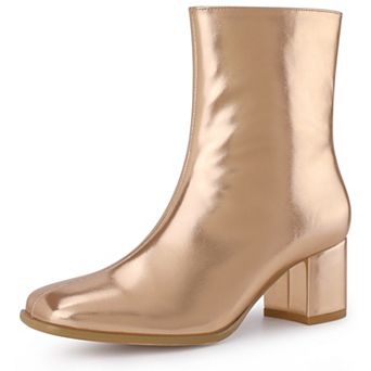 Women's Metallic Boots Square Toe Chunky Heel Gogo Ankle Boots