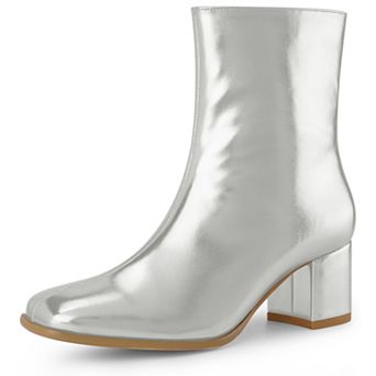 Women's Metallic Boots Square Toe Chunky Heel Gogo Ankle Boots