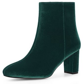 Faux Velvet Round Toe Chunky Heels Ankle Boots for Women
