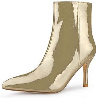Patent Boot Pointy Toe Zipper Stiletto Heels Ankle Boots for Women