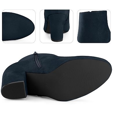 Round Toe Chunky High Heels Ankle Boots for Women