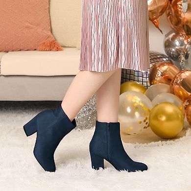 Round Toe Chunky High Heels Ankle Boots for Women