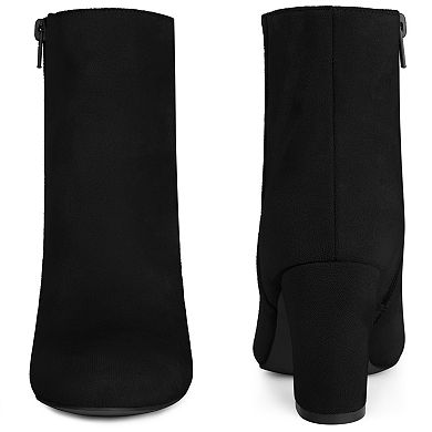 Round Toe Chunky High Heels Ankle Boots for Women