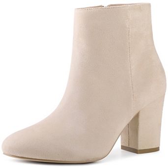 Round Toe Chunky High Heels Ankle Boots for Women