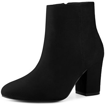 Round Toe Chunky High Heels Ankle Boots for Women