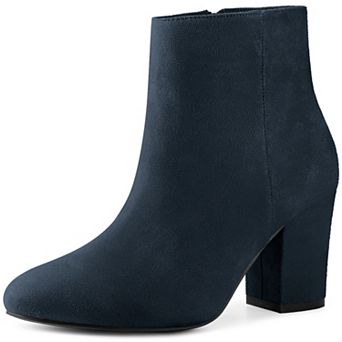 Round Toe Chunky High Heels Ankle Boots for Women