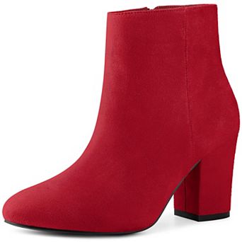 Round Toe Chunky High Heels Ankle Boots for Women