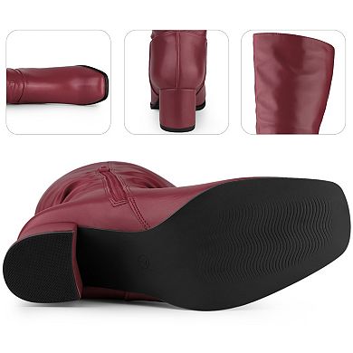 Thigh High Dress Boots Square Toe Chunky Heel Slouch Knee Highs Boots for Women