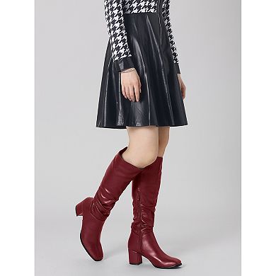 Thigh High Dress Boots Square Toe Chunky Heel Slouch Knee Highs Boots for Women