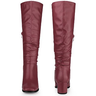 Thigh High Dress Boots Square Toe Chunky Heel Slouch Knee Highs Boots for Women