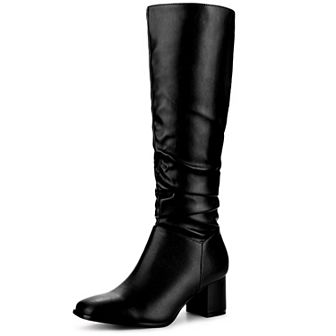 Thigh High Dress Boots Square Toe Chunky Heel Slouch Knee Highs Boots for Women