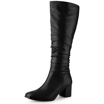 Thigh High Dress Boots Square Toe Chunky Heel Slouch Knee Highs Boots for Women
