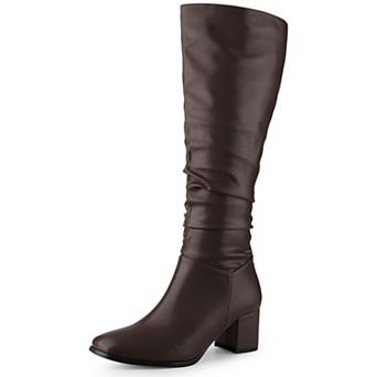 Thigh High Dress Boots Square Toe Chunky Heel Slouch Knee Highs Boots for Women
