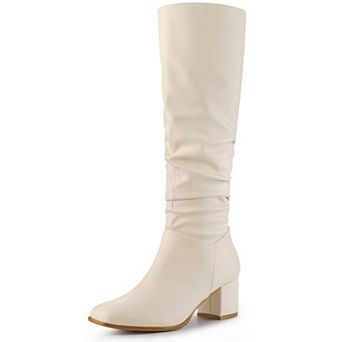 Thigh High Dress Boots Square Toe Chunky Heel Slouch Knee Highs Boots for Women