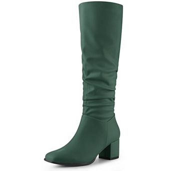 Thigh High Dress Boots Square Toe Chunky Heel Slouch Knee Highs Boots for Women