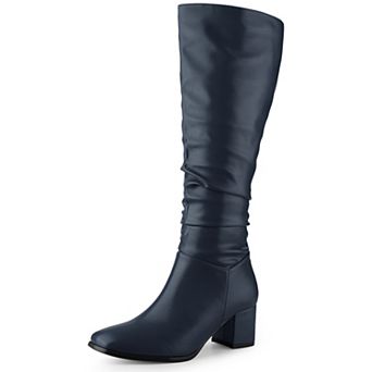 Thigh High Dress Boots Square Toe Chunky Heel Slouch Knee Highs Boots for Women