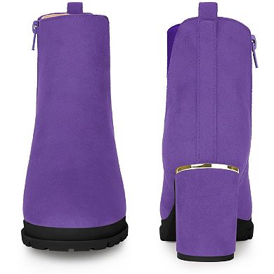 Platform Chelsea Boot Round Toe Chunky Heels Ankle Boots for Women