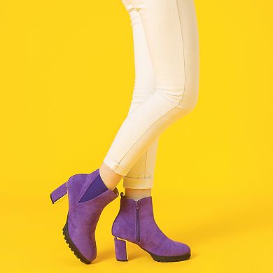 Platform Chelsea Boot Round Toe Chunky Heels Ankle Boots for Women
