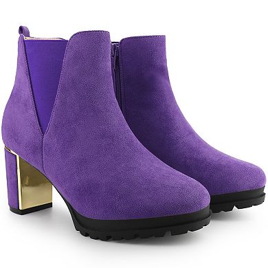 Platform Chelsea Boot Round Toe Chunky Heels Ankle Boots for Women