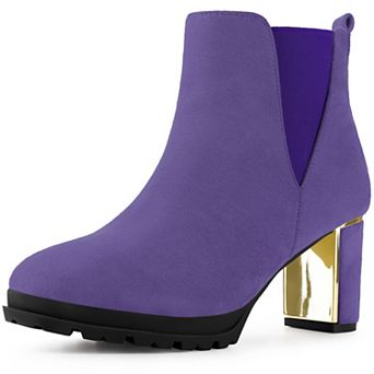 Platform Chelsea Boot Round Toe Chunky Heels Ankle Boots for Women