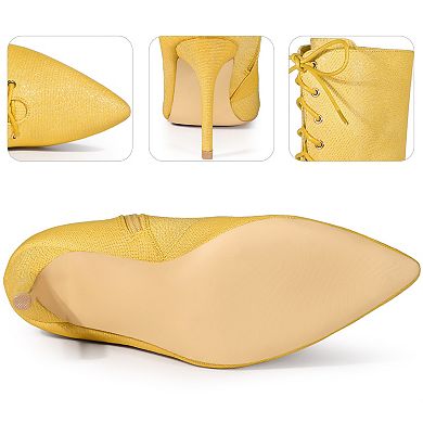 Denim Boot Lace Up Stiletto Heels Ankle Boots for Women