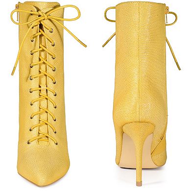 Denim Boot Lace Up Stiletto Heels Ankle Boots for Women