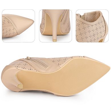 Cut out Perforated Boots Pointed Toe Stiletto Heels Costumes Ankle Booties for Women