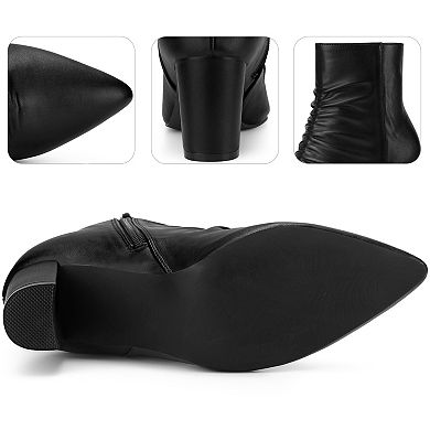 Ruched Dress Boots Pointed Toe Chunky Heels Ankle Boots for Women