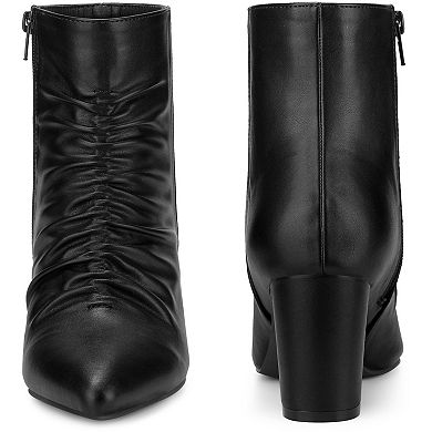Ruched Dress Boots Pointed Toe Chunky Heels Ankle Boots for Women