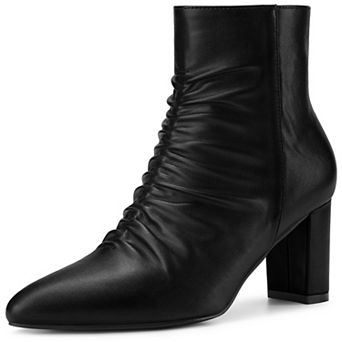 Ruched Dress Boots Pointed Toe Chunky Heels Ankle Boots for Women