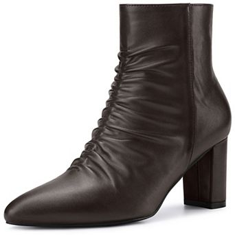 Ruched Dress Boots Pointed Toe Chunky Heels Ankle Boots for Women