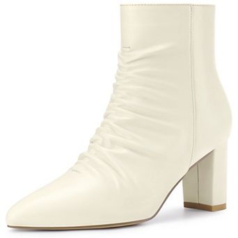 Ruched Dress Boots Pointed Toe Chunky Heels Ankle Boots for Women