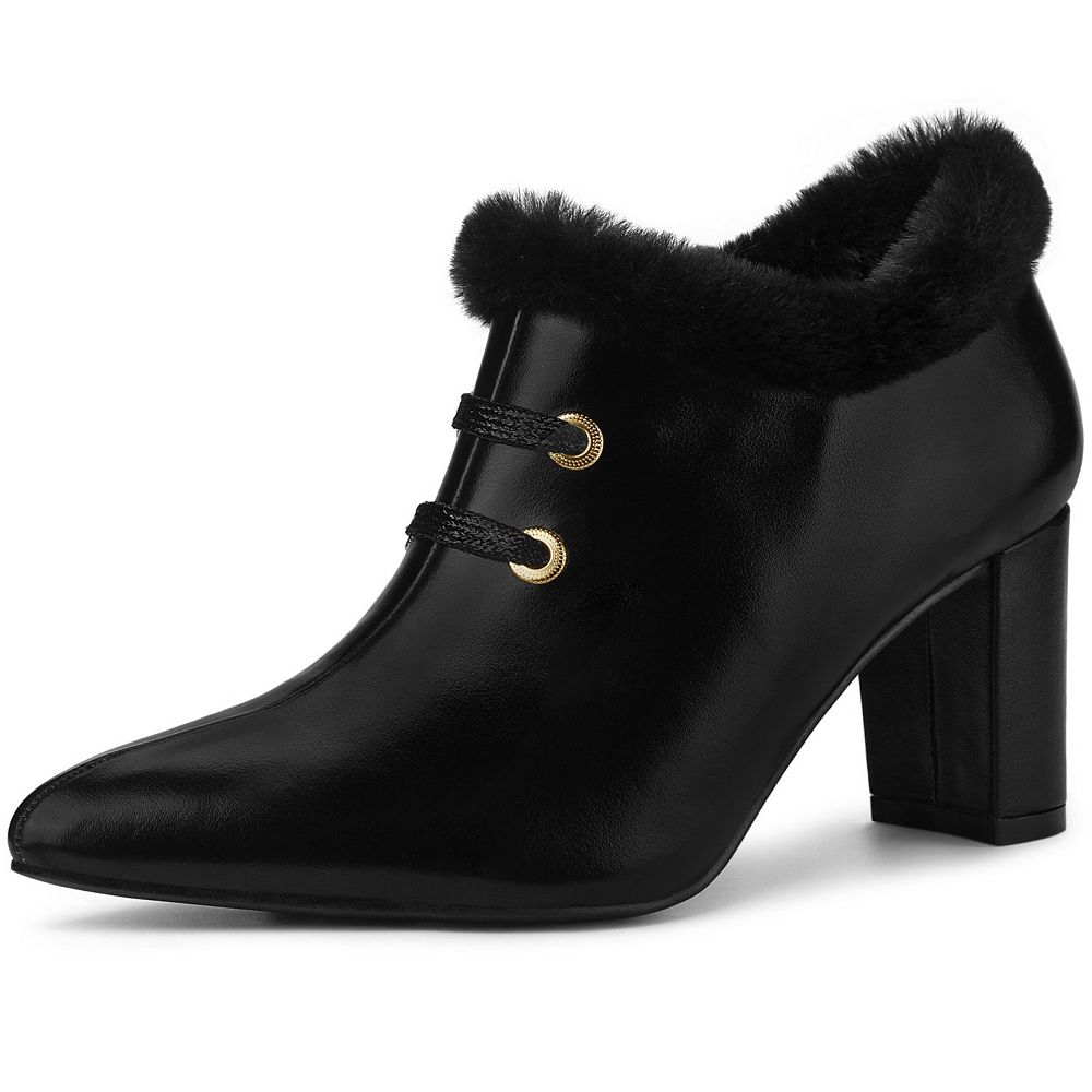 Wine Faux Leather Block Heel Pointed Toe Booties