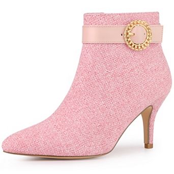 Women's Buckle Stiletto Heels Houndstooth Ankle Boots