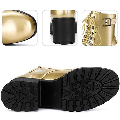 Round Toe Platform Chunky Heels Combat Boots for Women