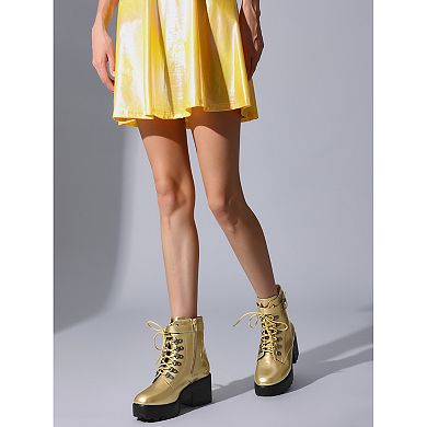 Round Toe Platform Chunky Heels Combat Boots for Women