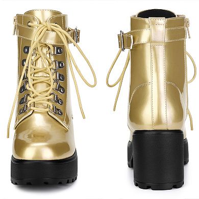 Round Toe Platform Chunky Heels Combat Boots for Women