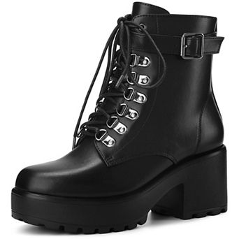 Round Toe Platform Chunky Heels Combat Boots for Women