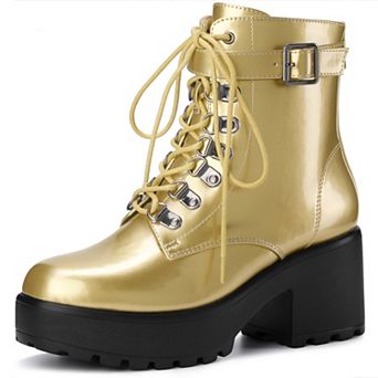 Round Toe Platform Chunky Heels Combat Boots for Women