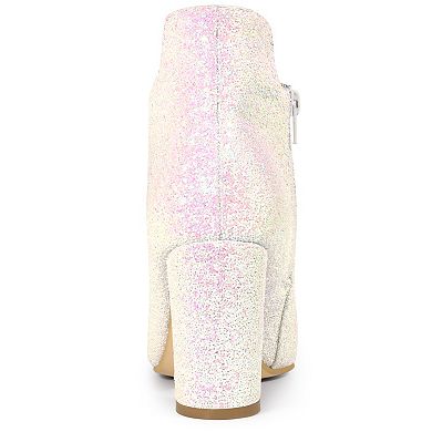 Women's Glitter Pointed Toe Cutout Block Heel Ankle Booties
