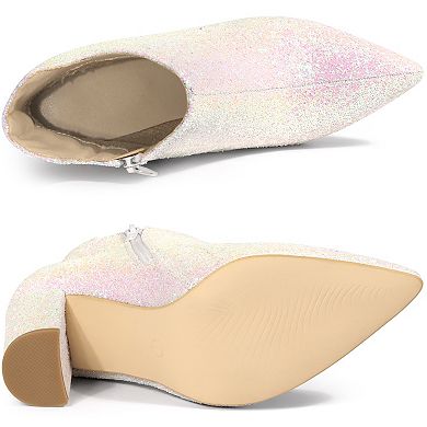 Women's Glitter Pointed Toe Cutout Block Heel Ankle Booties