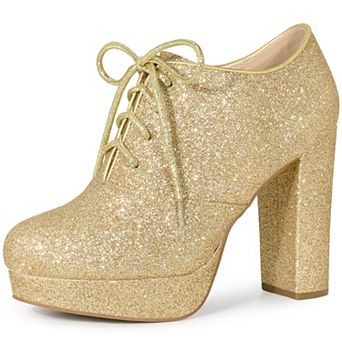 Lace up Chunky Heel Platform Glitter Ankle Booties for Women
