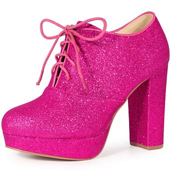 Lace up Chunky Heel Platform Glitter Ankle Booties for Women