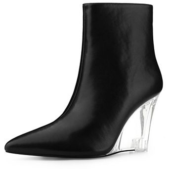 Women's Clear Heel Pointed Toe Wedge Heels Ankle Boots