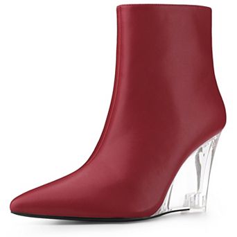 Women's Clear Heel Pointed Toe Wedge Heels Ankle Boots