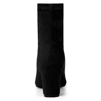 Women's Front Zipper Chunky High Heel Ankle Boots