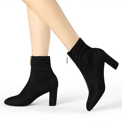 Women's Front Zipper Chunky High Heel Ankle Boots