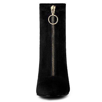 Women's Front Zipper Chunky High Heel Ankle Boots