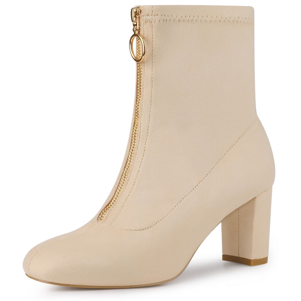 Double Platform Elastic Zipper Chunky Heel Ankle Boots